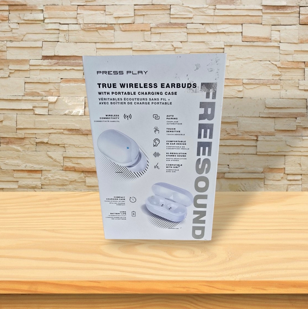 New 🤍 Press Play FREESOUND White True Wireless Earbuds with Charging Case - Picture 4 of 16
